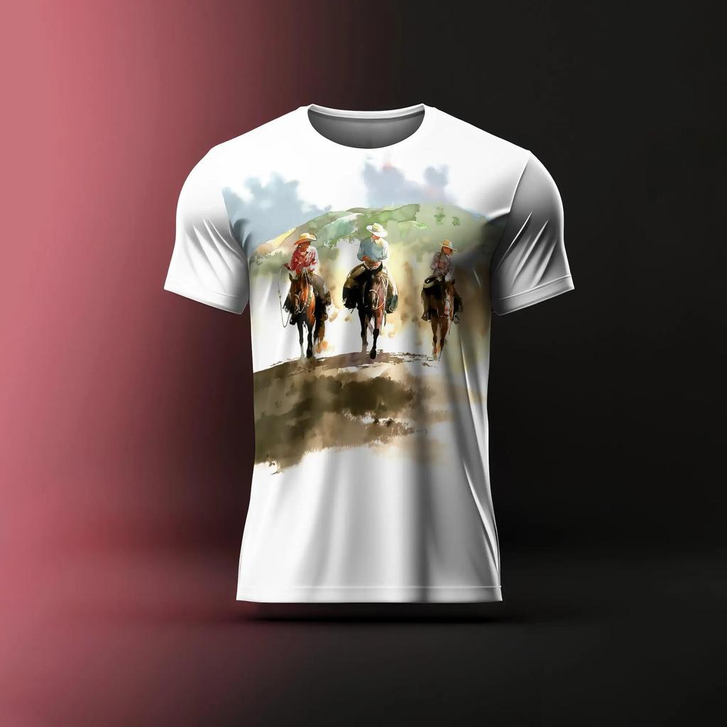 Cowboy Men's T Shirt Summer Fashion Short Sleeve Oversized Clothing Retro T-Shirts Pattern Print Male Casual Crew Neck Pullover