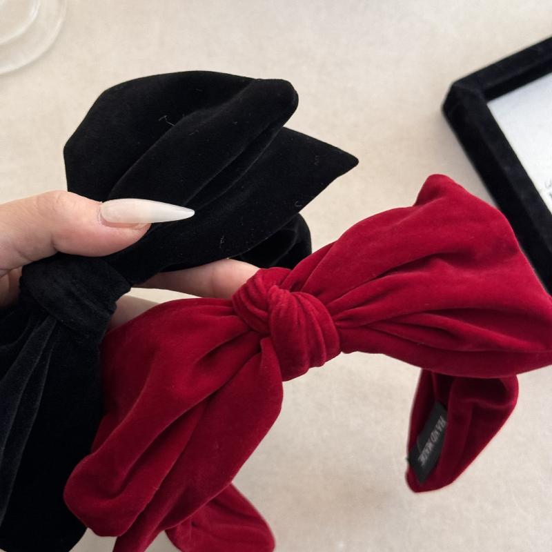 Red Black Velvet Wide Bow Headband For Girls Women Winter Hairband Fashion Temperament New Year Hair Accessories