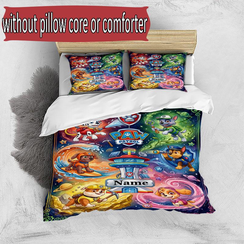 3pcs Duvet Cover Set (1*Duvet Cover + 2*Pillowcase, Without Core), Custom Name PAW Patrol Pattern Bedding Set, Home Bedroom Decor Gift