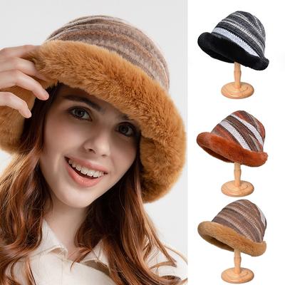 Cappelli a Secchiello alla Moda da Donna con Pelliccia Invernali di Alta Qualità Cappello da Pescatore da Signora Cappelli Panama Pelliccia Calda Antivento da Donna