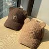 Korean-style cute bear ear lamb wool baseball cap for men and women, warm and versatile for autumn and winter, cartoon embroidered duckbill cap