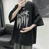 IELGY T-shirt Stile Hong Kong da Uomo a Manica Corta Estiva Larga Casual Stile Coreano di Tendenza Selvaggia Hip-hop Top Abbigliamento a Manica a Cinque Punti