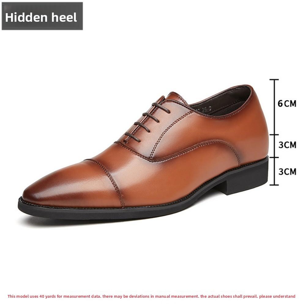 

Мужская кожаная обувь 2024 Новые деловые оксфорды со скрытым увеличением роста Мягкая подошва Шнуровка Заостренный носок 45