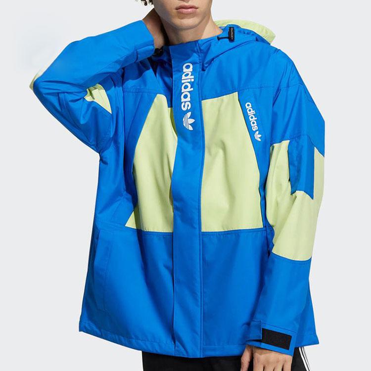adidas Originals Trefoil Logo Print Colorblock Woven Hooded Jacket Men Outerwear Blue H07079