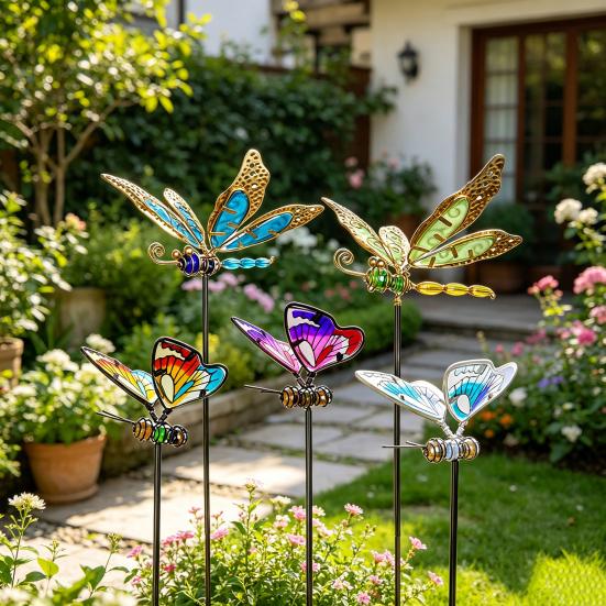 Colorful Butterfly Garden Stake Outdoor Butterfly Ornament Glow in The Dark Butterfly Yard Art Stake for Planter Flower Bed Patio Lawn Pathway Decor