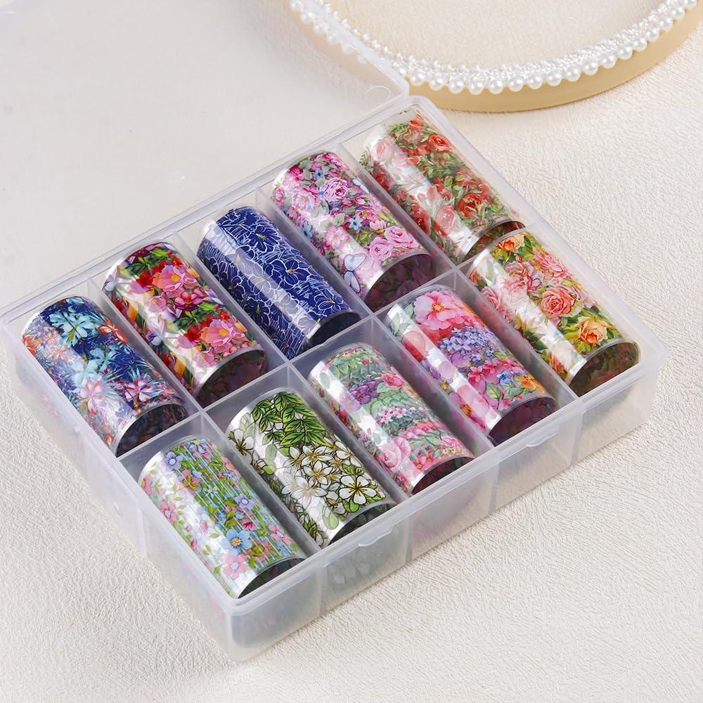 

10 Rolls Colorful Transfer Decals Starry Sky Paper Nail Supplies Hot Nails Foils for Women DIY