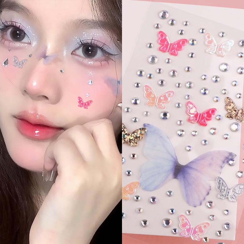 3D Butterfly & Star Face Sticker Set with Rhinestones & Pearls for Kids