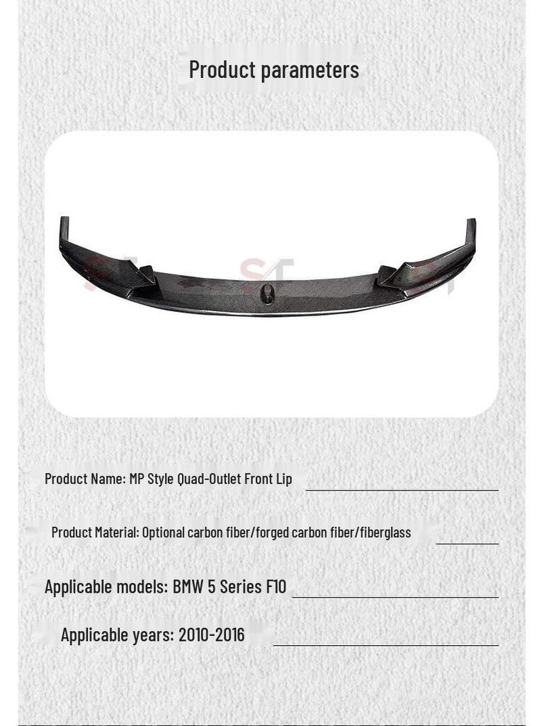 BMW M5 F10 MP Style Carbon Fiber Front Lip Spoiler Chin Bumper Diffuser Kit