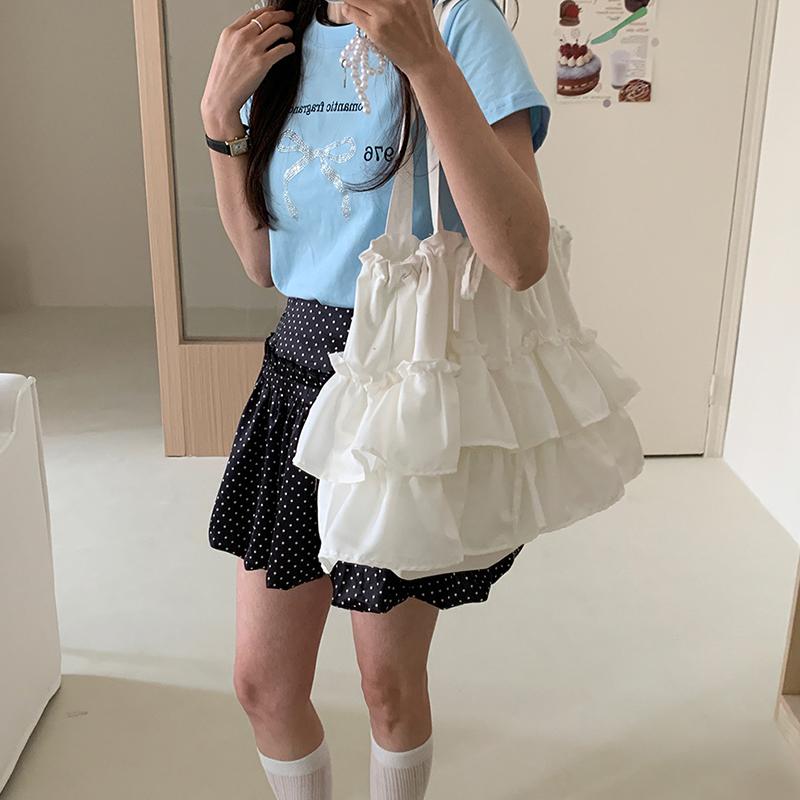 Sweet Aesthetic Women Handbags Fairy Solid Ruffles Pleated Underarm Bag Fashion Elegant Shoulder Bags All Match Shopper Totes KTY