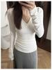 Women's Slim Fit V-Neck Long Sleeve White Base Layer T-Shirt for Fall/Winter