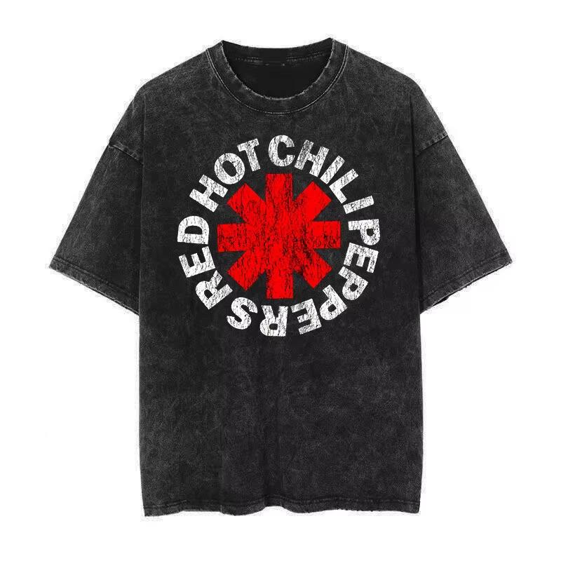 

Trend Washed Vintage Cotton Tshirt RED T-shirt Men Women Hip Hop T Shirt Oversized Streetwear Short Sleeve Tee S