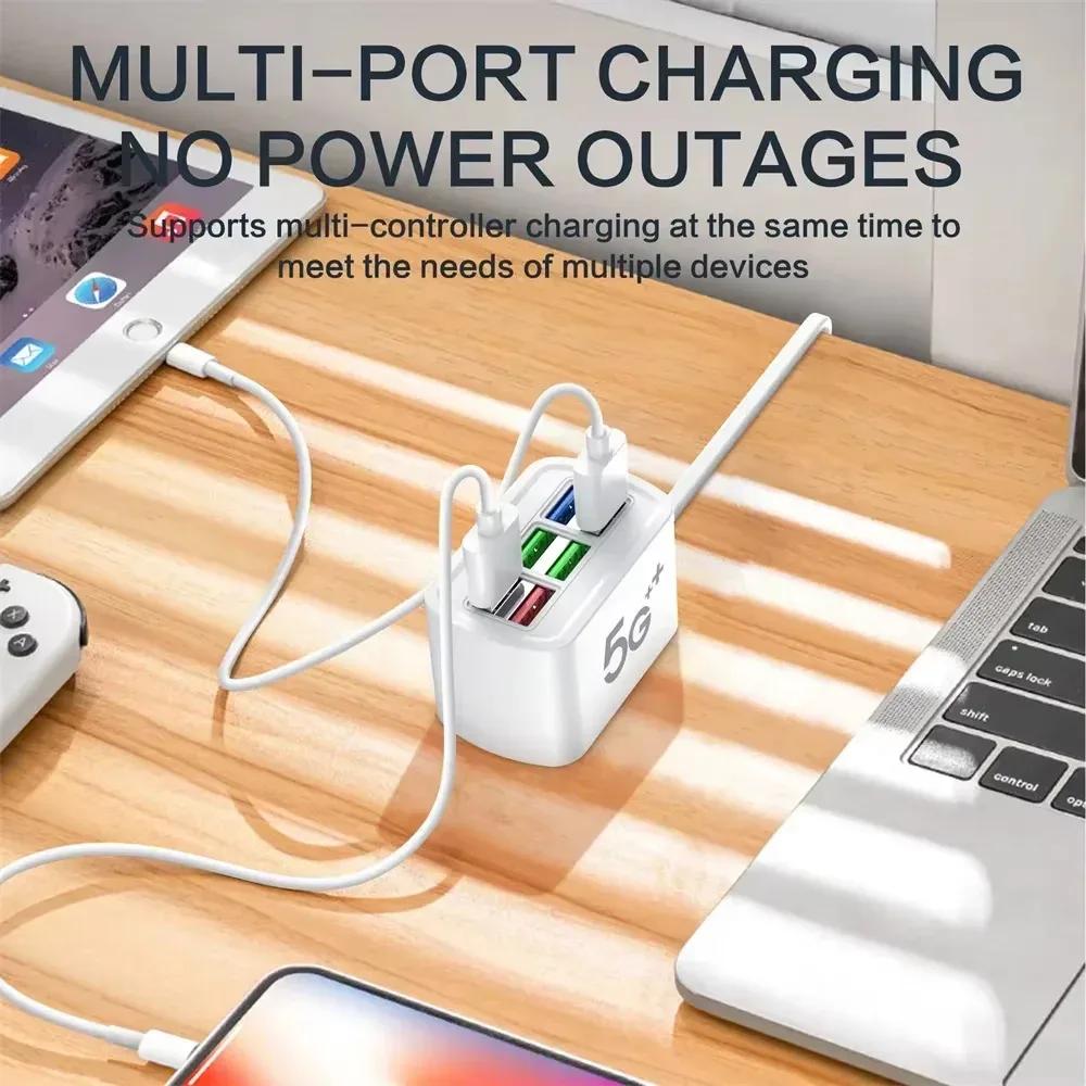 Fast USB Charger 6 in 1 Power Strip Desktop Charging Station Fast Charging 1m Cord USB HUB Adapter Socket IOS Android Universal