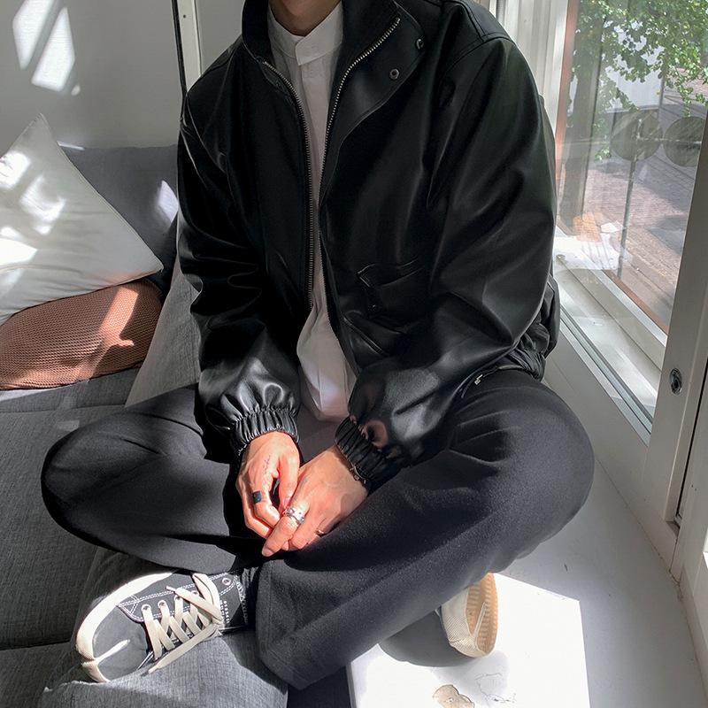 Autumn Korean Trendy Loose Leather Jacket Men's Motorcycle Jacket Pilot Leather Jacket Short Coat