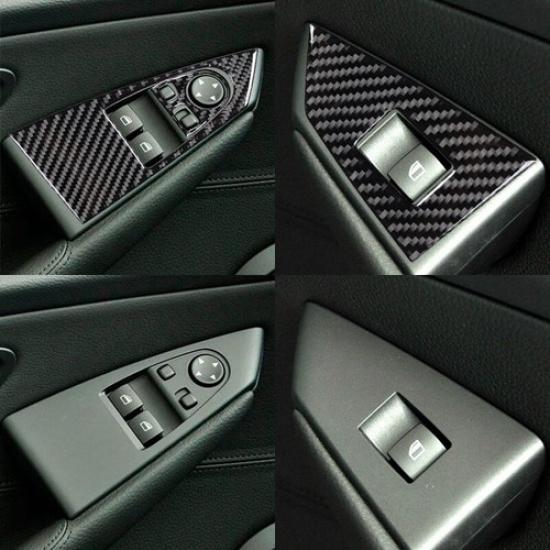 3pcs Carbon Fiber Car Inner Door Window Lift Button Frame Cover For BMW 6 E63