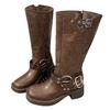 Coarse Heel Brown But Knee Knight Boots Women's Autumn 2025 New Western Cowboy British Style Tall Boots