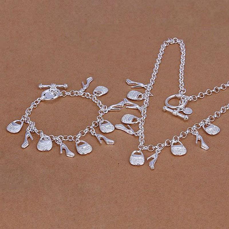 

Посеребренные комплекты ювелирных изделий, комплект ювелирных изделий из стерлингового серебра, сумочка на высоком каблуке