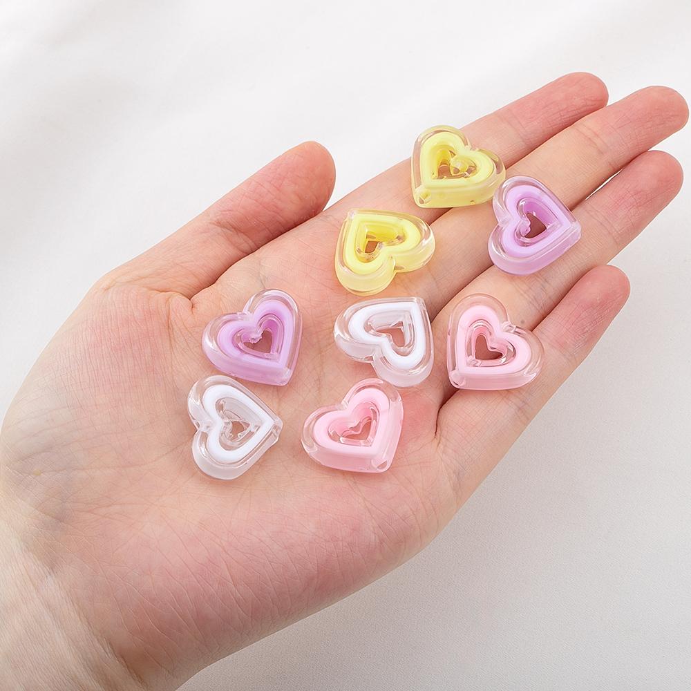 Transparent Multi Color Heart Shape Beads Bracelet Spacer Acrylic Hollow Love Charms Necklace Bracelet DIY Jewelry Accessories