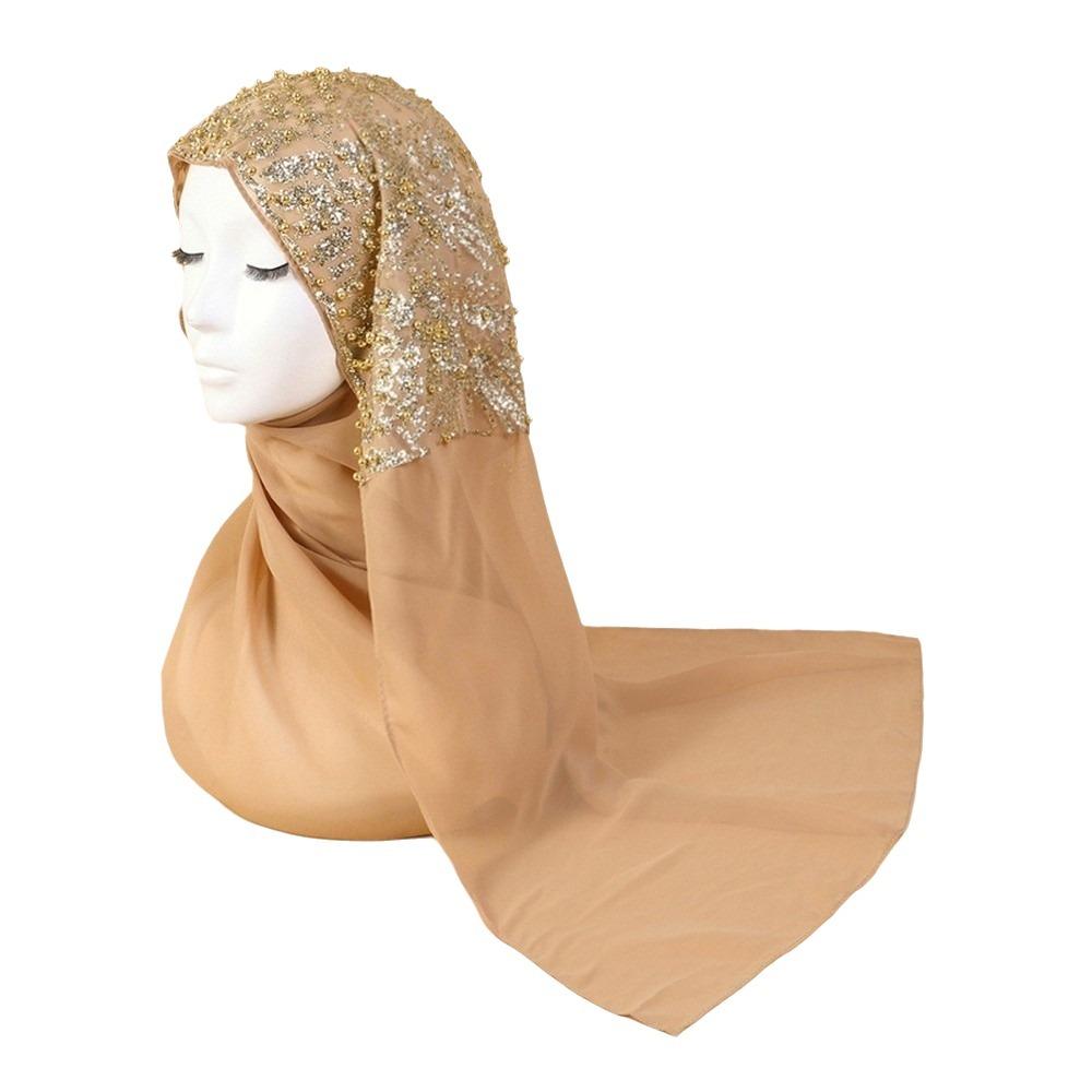 Long Islamic Turban Silk Women Headscarf Fashion Sequin Wraps Shawl Female