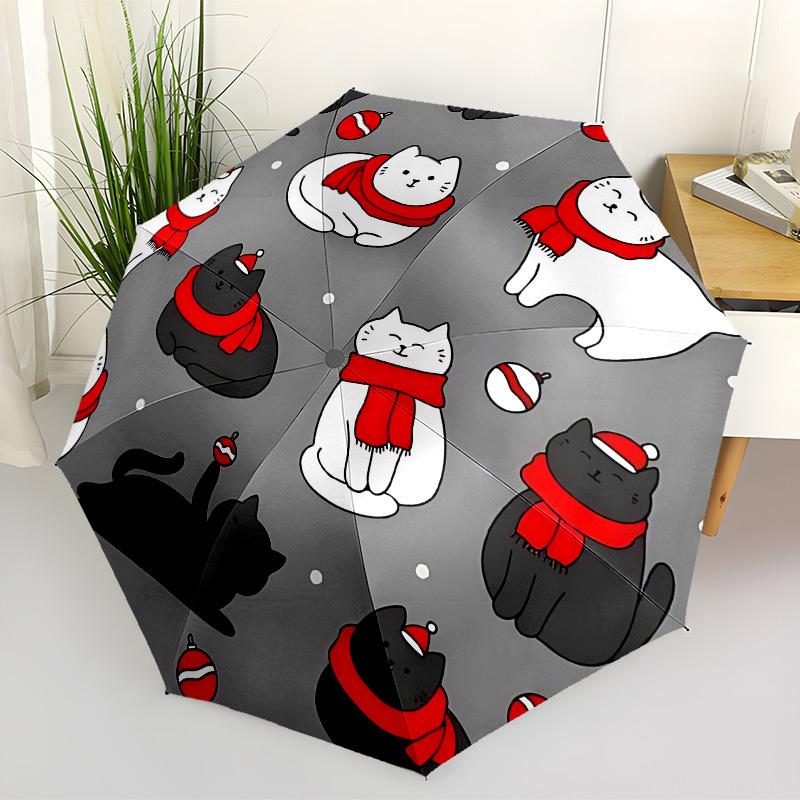 1pc Christmas Cats Automatic Folding Umbrella - Portable Collapsible Design, 8-Rib Iron Frame, Casual Outdoor Accessory yy251215247
