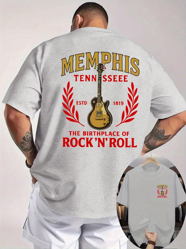 2026 New 100 Cotton T Shirt Unisex Memphis Music Guitar Graphic Print Casual Streetwear Oversized Short Sleeve Tops