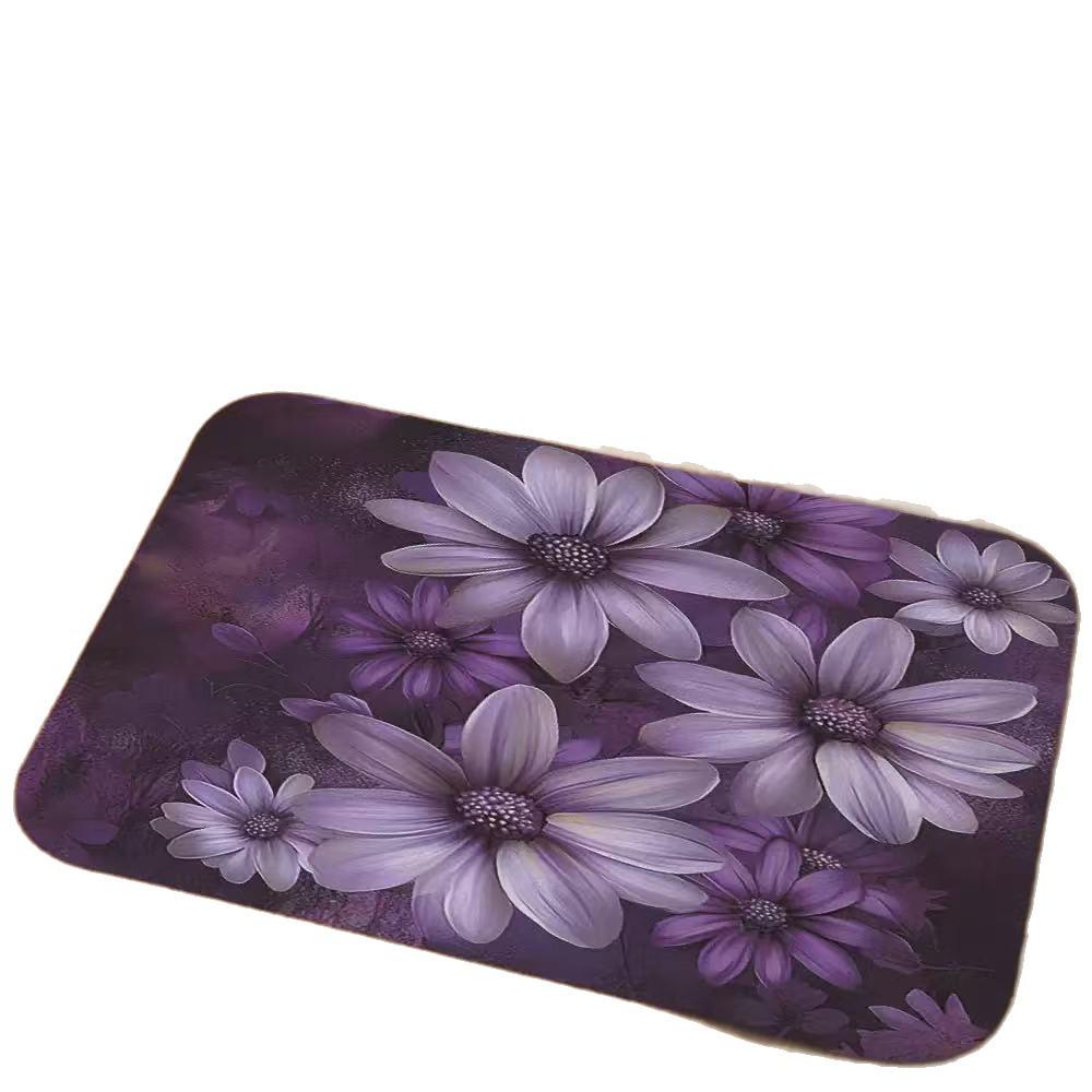 Purple Flower Non-Slip Bathroom Mat - Water-Absorbent Rug for Entrance