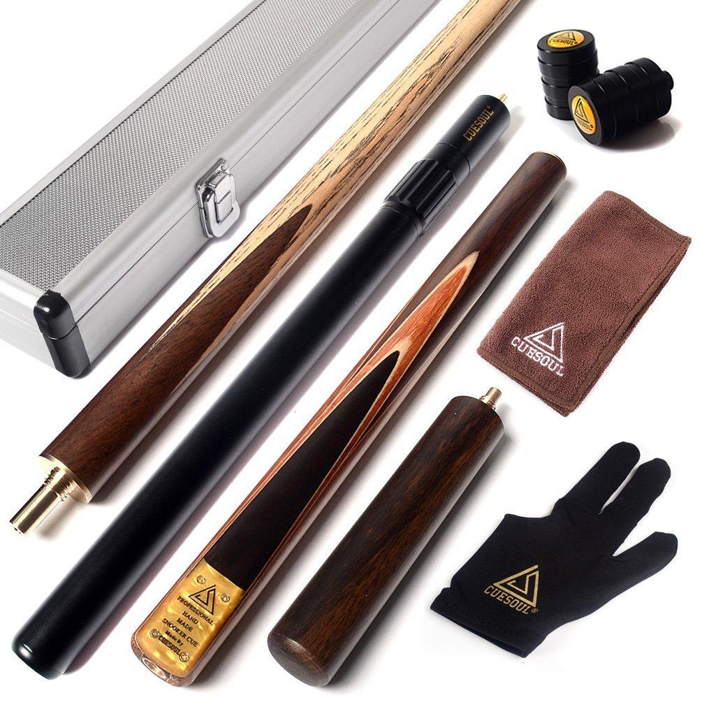 CUESOUL 57" Handcrafted 3/4 Jointed Snooker Cue with Extension and Aluminum Cue Case (D305)