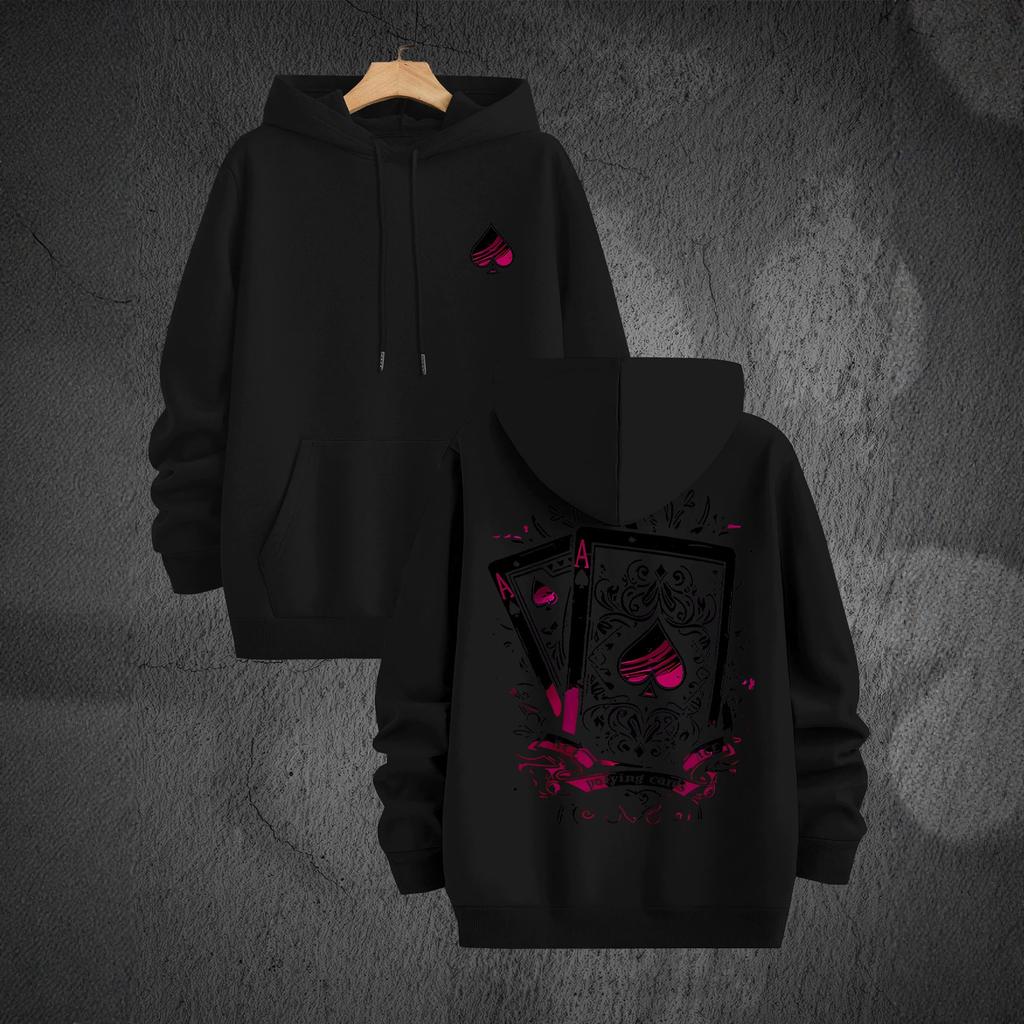 Poker Ace of Spades print hooded sweater, men's and women's loose pullover