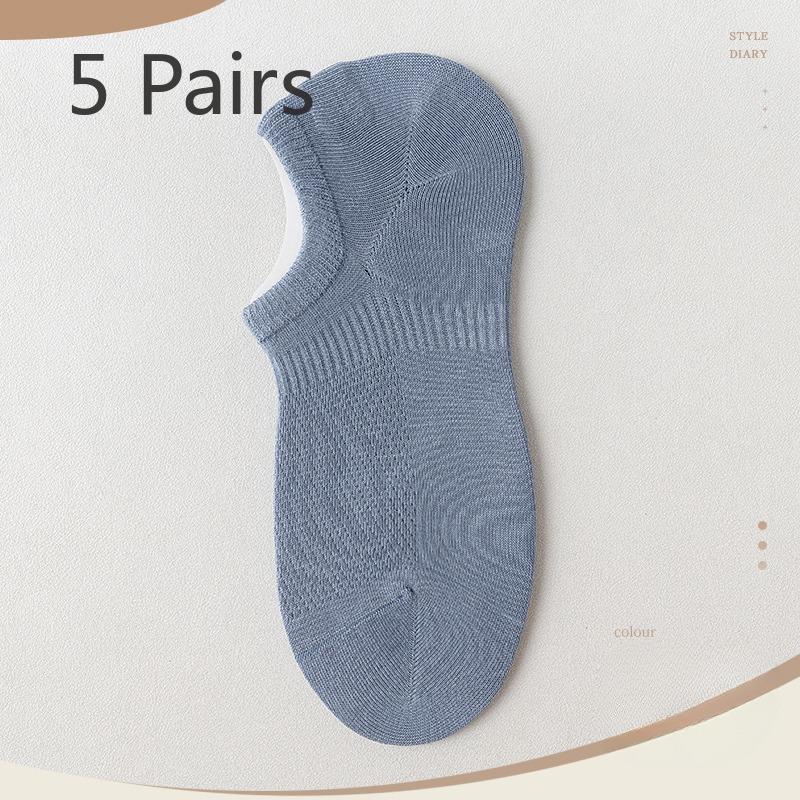 5 Pairs of Boneless Boat Socks Men's Summer Thin Mesh Breathable Socks Invisible Not Off The Heel Anti-odour Shallow Mouth Short Socks