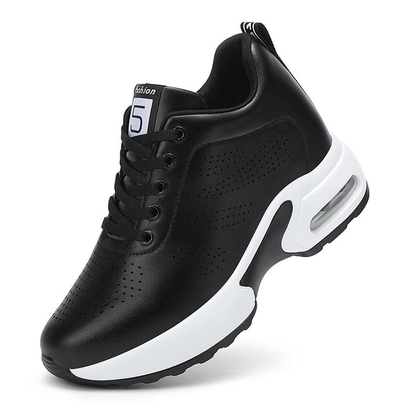 8.5cm Wedge Heel Platform Shoes Chunky Sneakers Hollow Breathable Women Summer Sneakers Pumps Shoes Microfiber Leather Shoes