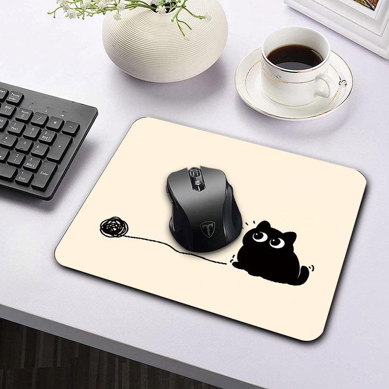 Black Cat Small Mouse Pad - Thickened, High Appearance, Locked Edge, Office Desktop, Hot Selling