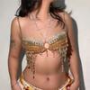Damen Gold Perlen Strass Quaste Kette Körper Crop Top