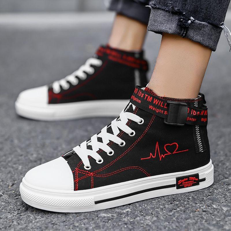 Stylové graffiti tištěné pánské vulkanizované boty, vysoké pánské robustní tenisky, hip hopové plátěné tenisky, pánské sapatos hombre 44