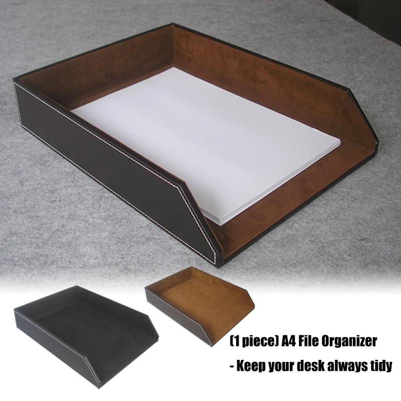 File Storage Tray Desk Organizers File Holders For A4 Documents Combining Textured PU Leather Surfaces And Sturdy Base
