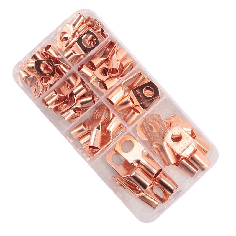ABWR-70Pcs Wire Lug Connector Ring SC6-25 Copper Connectors Bare Cable Electric Crimp Terminal Connector Kit