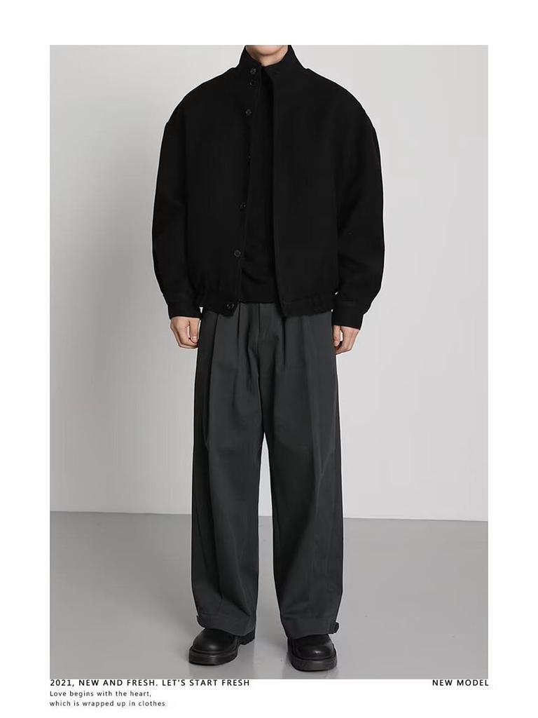 Men's High-End Woolen Stand-Collar Jacket - Korean & British Style Trend for Autumn/Spring
