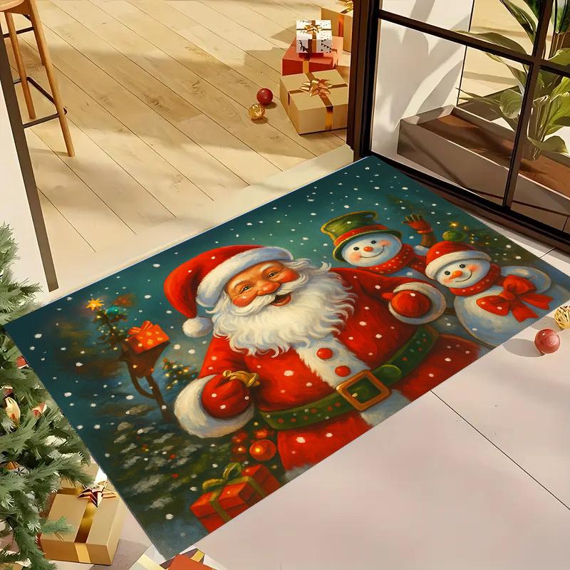 

1 шт. Кухонные коврики против усталости с принтом Санта-Клауса и снеговика, водонепроницаемый, нескользящий, толстый амортизирующий кухонный коврик, сверхпрочный комфортный коврик для стояния для кухни 40*60cm