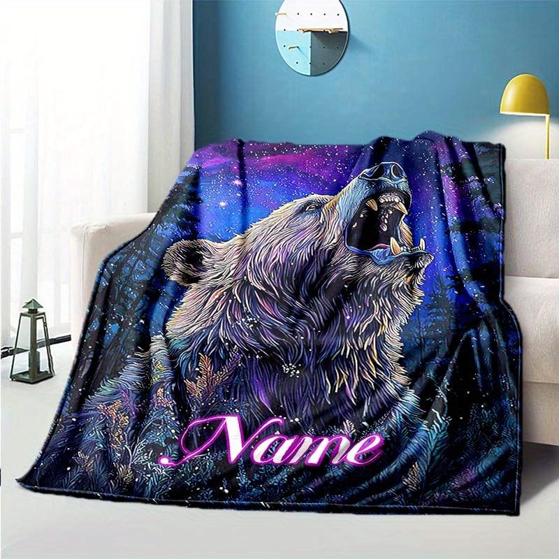 Black Bear Customize Your Name Blanket Used For Chair Office Sofa Bed Camping Soft And Warm Giving Friends And Relatives Birthday Graduation Gift