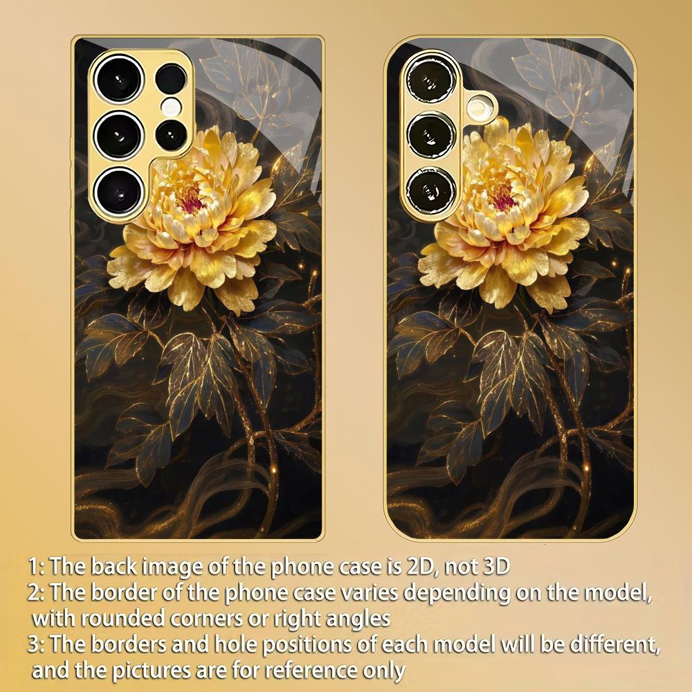 Black gold floral design electroplated glass phone case suitable for Samsung GalaxyS26 S25 S24 S22 S21S20FE/Ultra/Plus anti drop