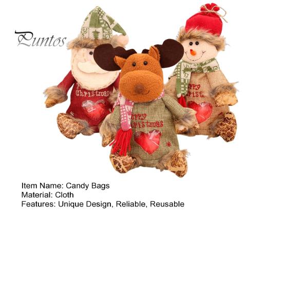 Christmas Candy Bags 3Pcs Gift Snowman Santa Elk Patterns Toy Storage Sacks for Kids Decorative Reusable Holiday Party Favor Pouches