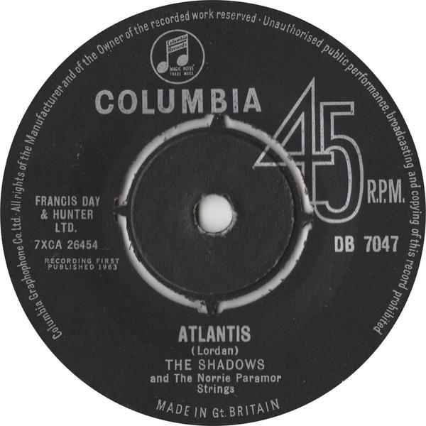 7-дюймовая пластинка SHADOWS Atlantis DB7047 Columbia 1963 UK Rock Б/у