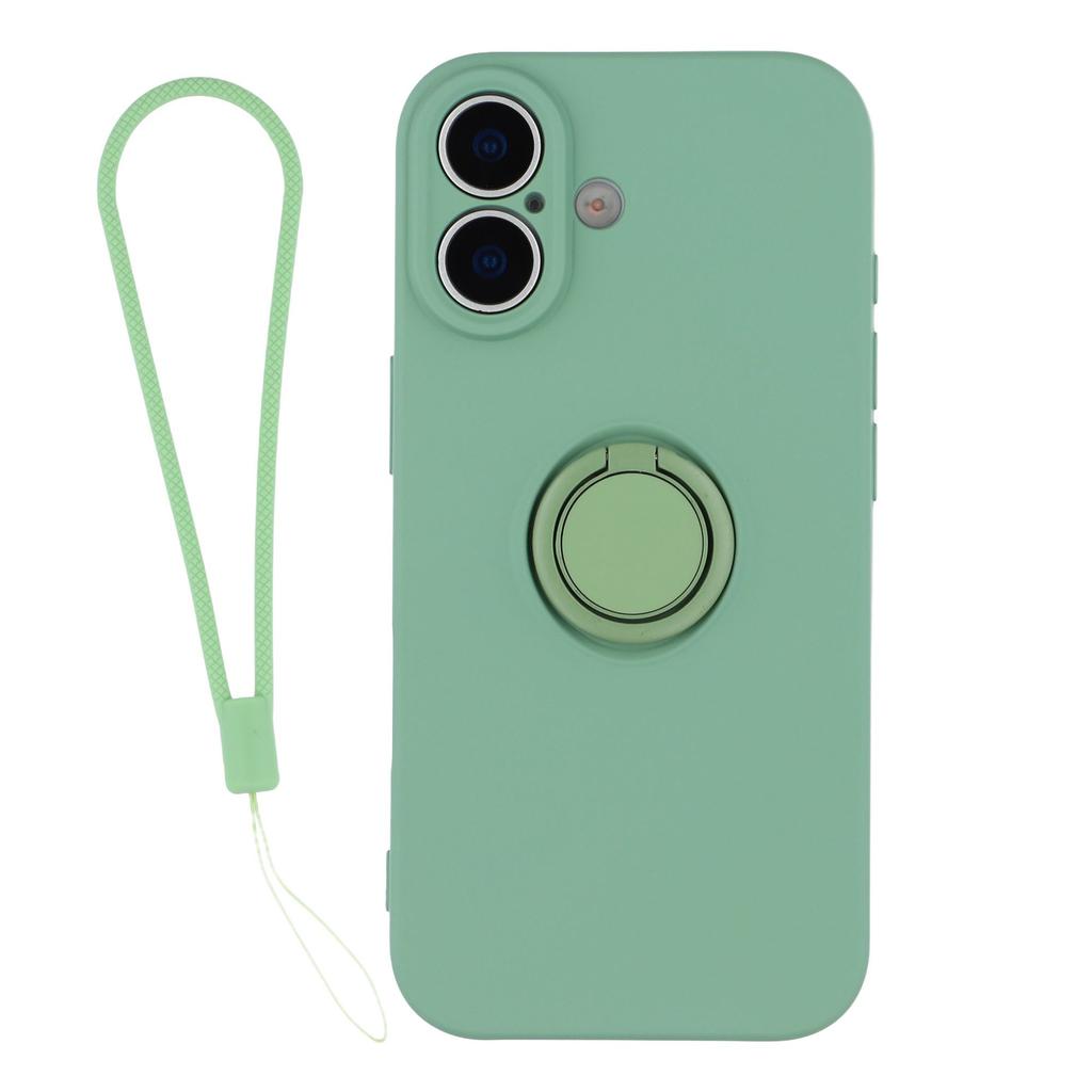 For iPhone 17 Silicone Case with Strap Ring Kickstand Phone Cover