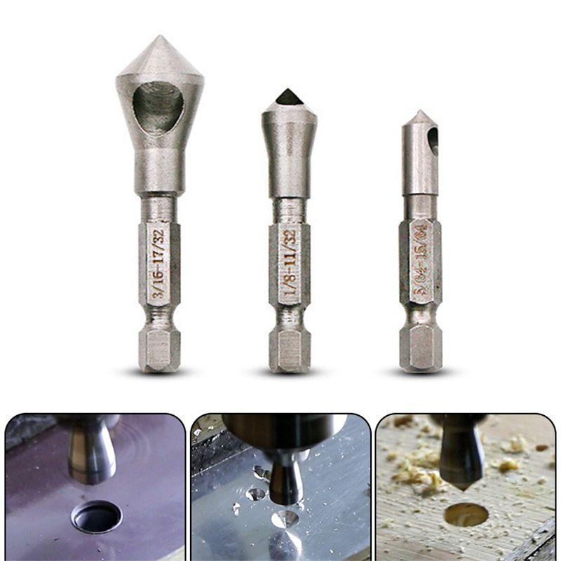 Versatile 3pcs Countersink Drill Bit Set With Smooth Surface And Hex Shank Design