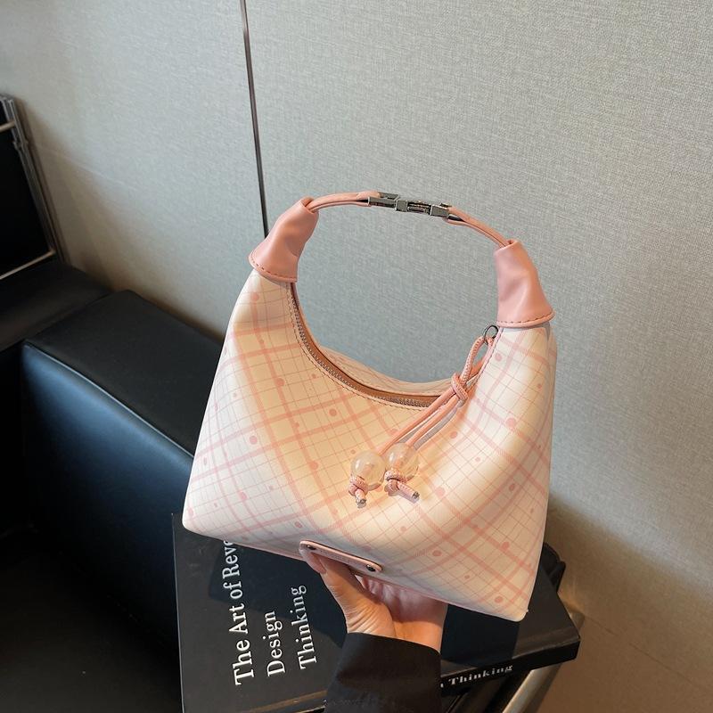 Commuter to work Large capacity tote bag Women's new retro fashion shoulder bag Plaid commuter bag