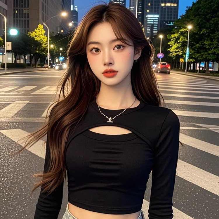 Chic Black Hollow-Out Long-Sleeve Top for Spring & Autumn – Trendy, Sexy, Versatile Women's Shirt