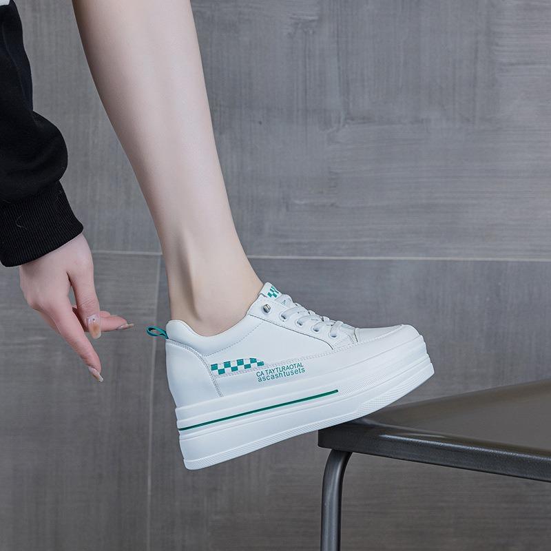 Spring and Autumn New Fashionable Versatile Casual Lace-up Printing Heightened Thick-soled Low-top Little White Shoes Women's Single Shoes