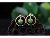 Gold-Plated 925 Sterling Silver Hetian Jade Two-Way Stud Earrings for Women with Certificate