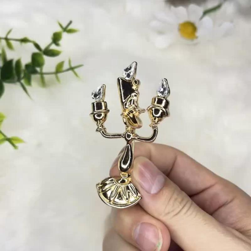 Disney Beauty and the Beast Retro Colorful Palace Candlestick Brooch Retro Exquisite Badge Accessories Women Men Gifts