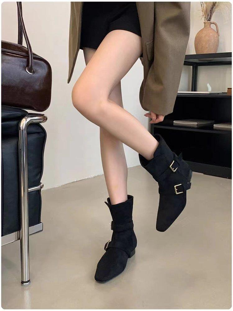 

новый модный дизайн хаки замша кожа пряжка ремешок острый носок сапоги босс панк стиль готика квадратный каблук женская обувь 35