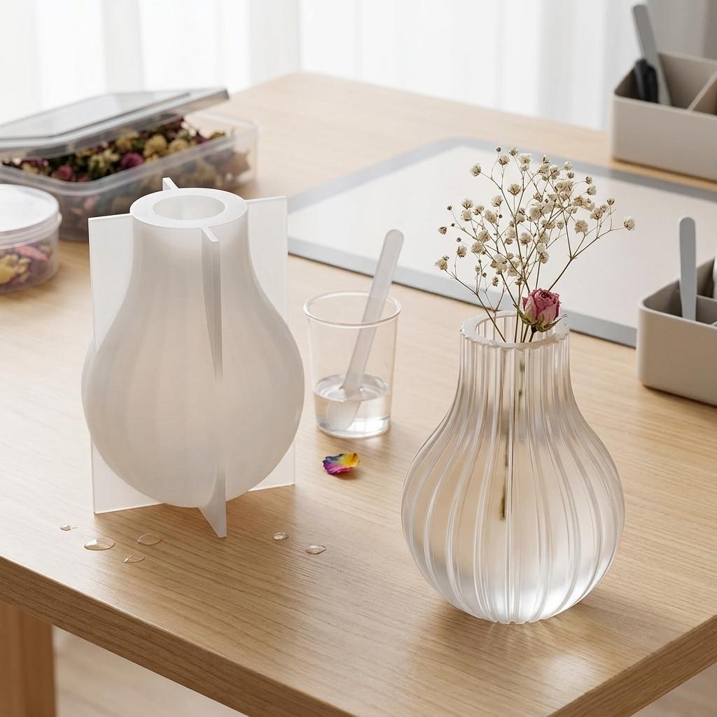 Silicone Vase Mold with Stripe Design for DIY Crystal Drip Resin Craft