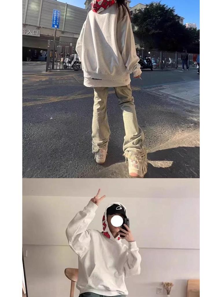 Unisex Guochao American-Style Hooded Sweatshirt: Loose Fit, Fashionable, Versatile, Trendy Design, Full-Print Embroidery